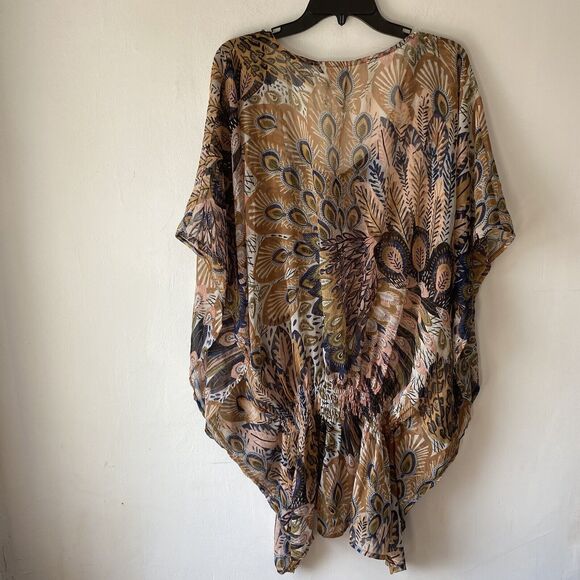 Studio 36 Kaftin Tunic SZ M/L Semi Sheer Beaded Oversized Beach Vacation Travel - Picture 7 of 9